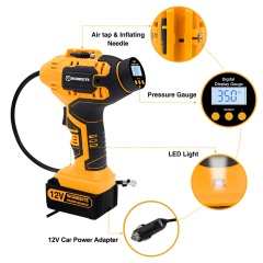 WORKSITE 12V Inflator Tire Gauge Gun Car Tyre Air Airbag Balloon Portable Pump Battery Power Cordless Digital Auto Inflator