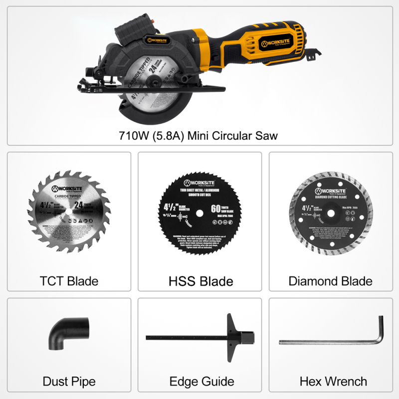 WORKSITE High Power Electric Circular Saw Tools Diamond Segmented Wet Stone Handheld Wood Cutter Machine Mini Circular Saw