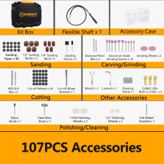 WORKSITE 220V Rotary Tool 107 Accessories Set Flexible Shaft Power Cutting Engraving Carving Tools Wood Mini Electric Rotary Tool Kit