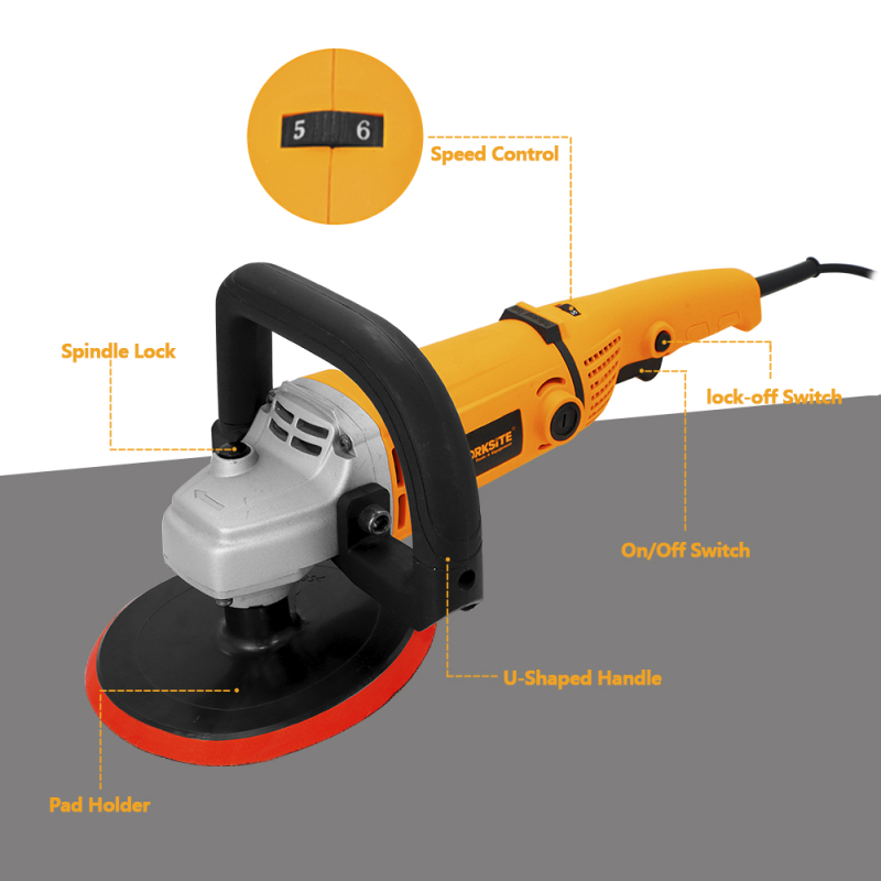 WORKSITE 7" Detail Polisher Buffer Electric Car Floor Polishing Machine Waxing Tools Surface Dustless Flex Mini Corded Polisher