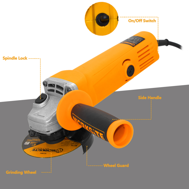 WORKSITE Electric Angle Grinder Machine Handle Tools Cutter Grinders Mini  Small Portable Professional Corded Angle Grinder 100mm,Corded Power Tools