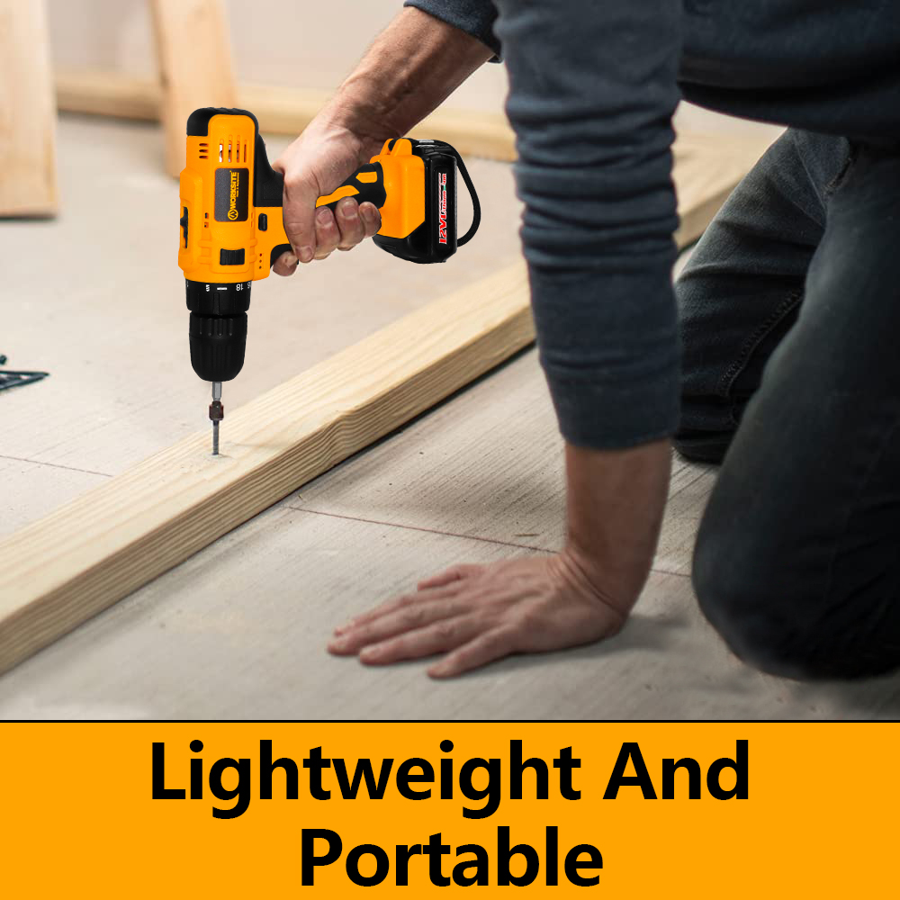 WORKSITE Power Drill Machine Cordless 12V Lithium Battery Power Drills Tools 25Nm Variable Speed Portable Rechargeable Cordless Drill