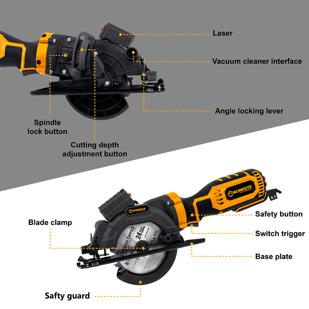 WORKSITE High Power Electric Circular Saw Tools Diamond Segmented Wet Stone Handheld Wood Cutter Machine Mini Circular Saw