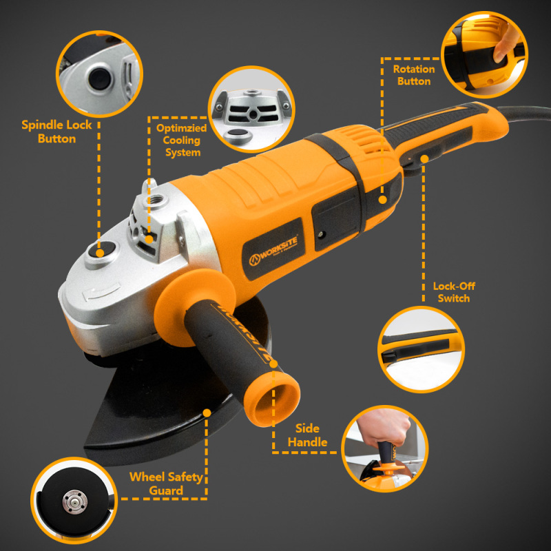 WORKSITE Electric Angle Grinder 230mm Grinding Tools Machine 9In Cutter Corded Hand Professional Heavy Duty Power Angle Grinder