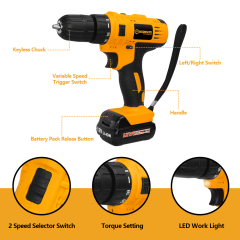 WORKSITE Power Drill Machine Cordless 12V Lithium Battery Power Drills Tools 25Nm Variable Speed Portable Rechargeable Cordless Drill