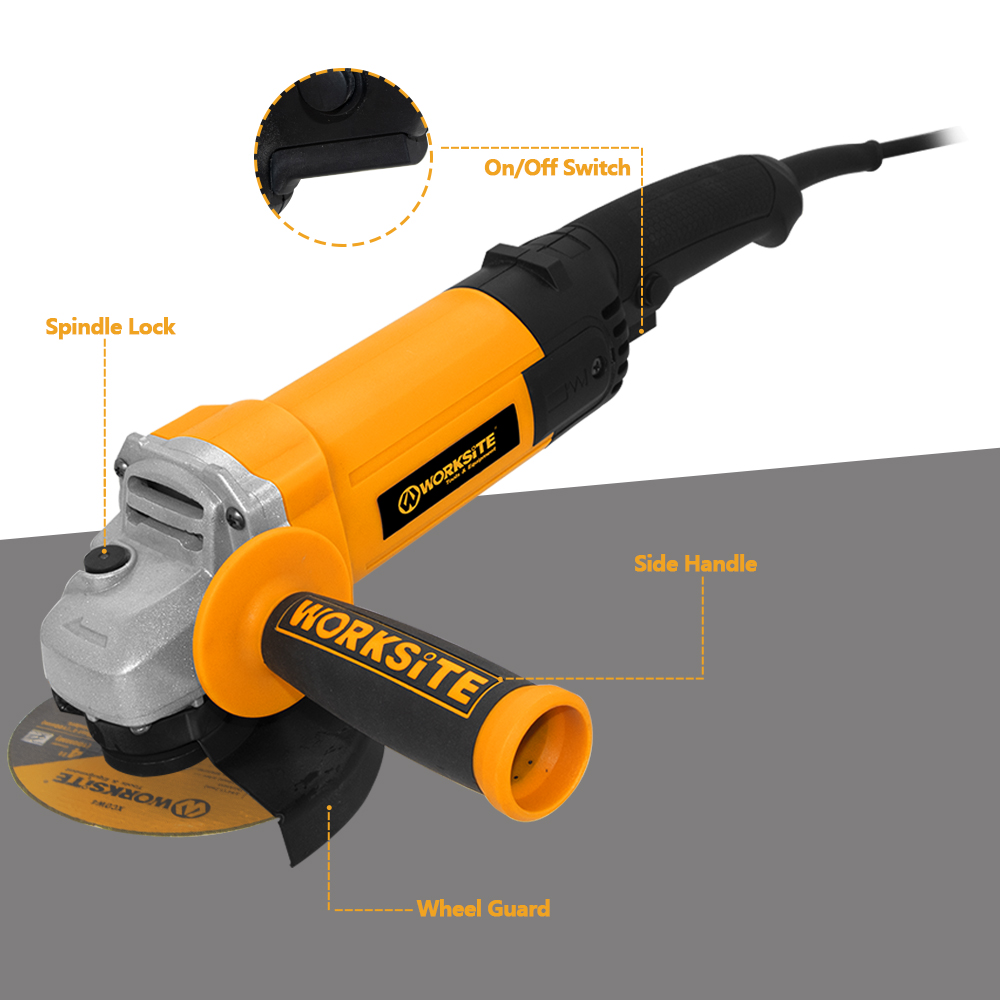 WORKSITE Electric Angle Grinder Machine Handle Tools Cutter Grinders Mini  Small Portable Professional Corded Angle Grinder 100mm,Corded Power Tools