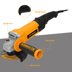 WORKSITE Electric Angle Grinders Power Grinding Disc Tools Heavy Duty Metal Concrete Cutter Portable Corded Angle Grinder 125mm
