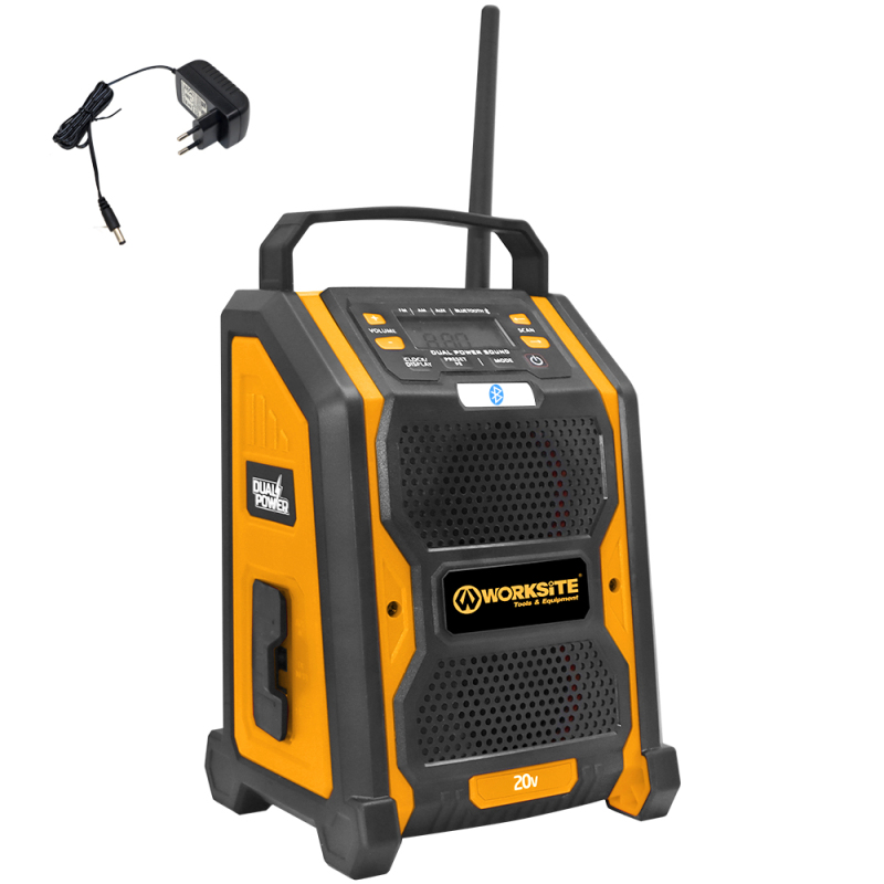 WORKSITE Jobsite Radio Cordless Tools 20V Lithium ion Battery Portable Mini Construction Cordless Jobsite Working Radio