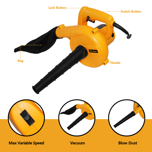 WORKSITE Dust Blower Tool 220V Corded Compact Garden Leaf Blower Sweeper Vacuum Cleaner Portable Hand 600W Electric Air Blowers