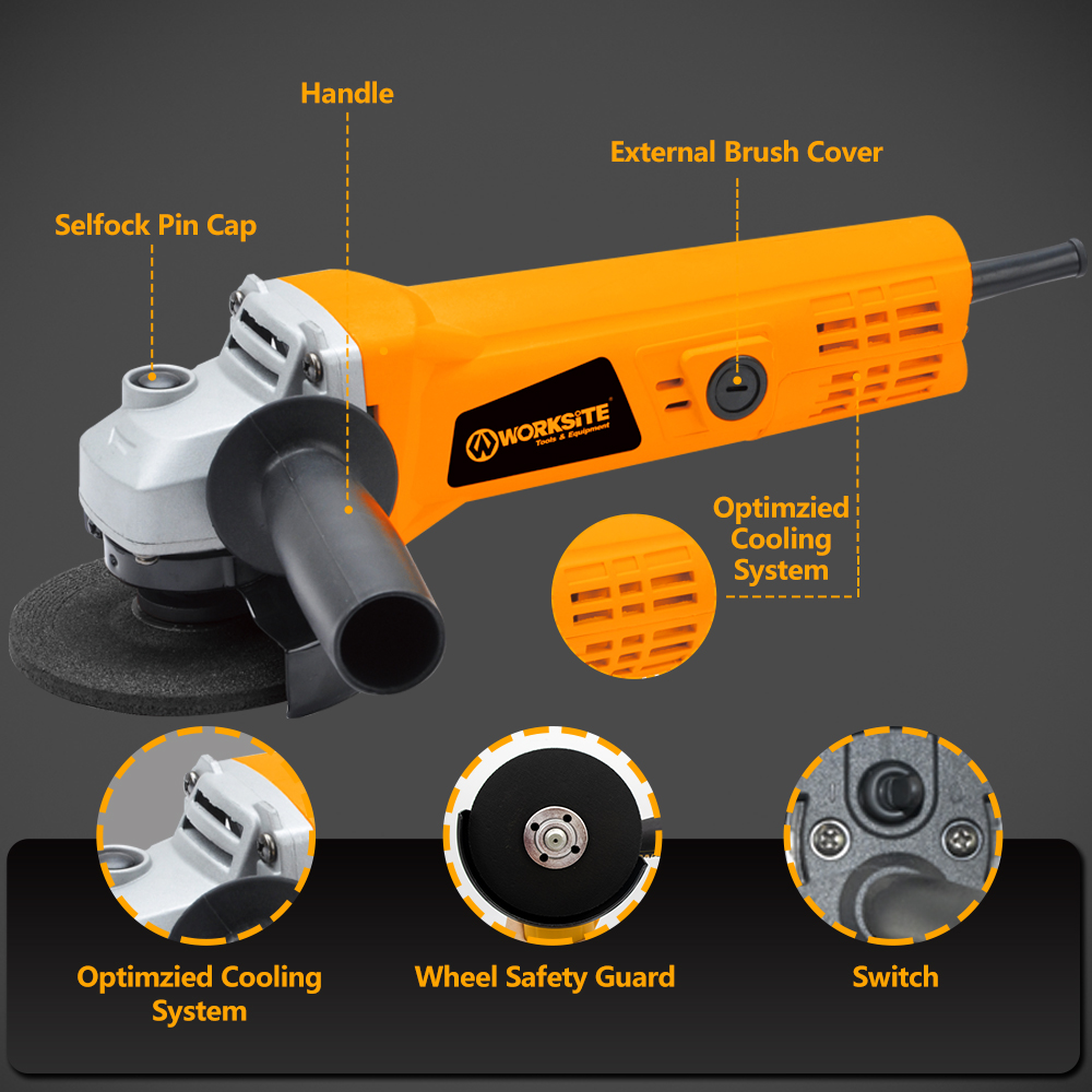 WORKSITE Electric Angle Grinders Low Price Cutting Disc 4'' Variable Wet Mini Portable Professional Corded Angle Grinder 100mm