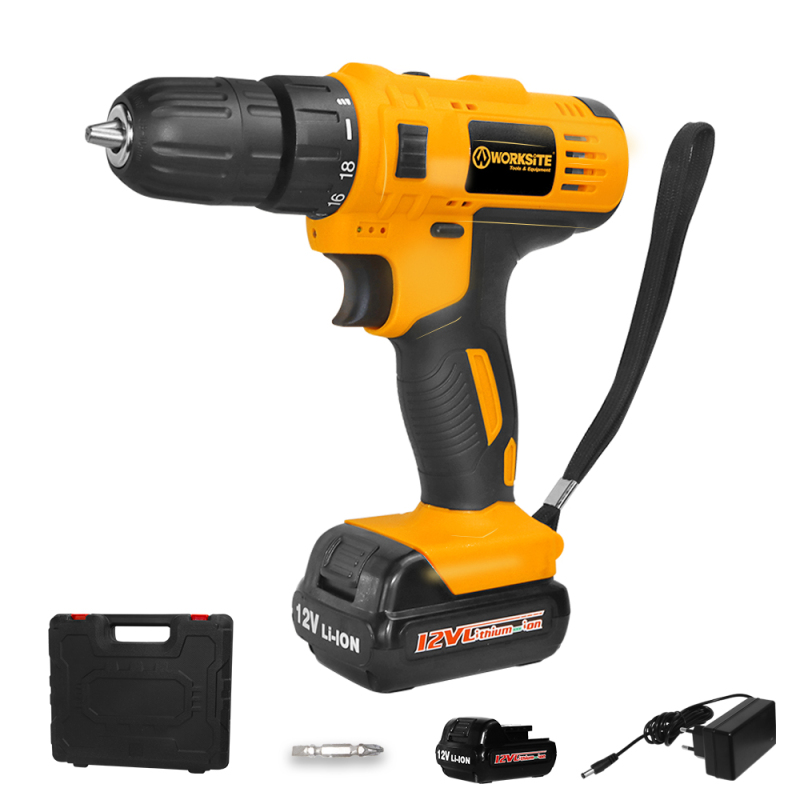 WORKSITE Power Drill Machine Cordless 12V Lithium Battery Power Drills Tools 25Nm Variable Speed Portable Rechargeable Cordless Drill