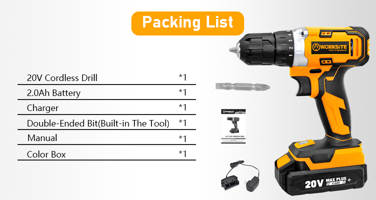 WORKSITE 20V Cordless Drill Set 70Pcs with Hand Tools Screwdriver Bits  Hammer Battery Drill Combo Kit,Cordless Power Tools