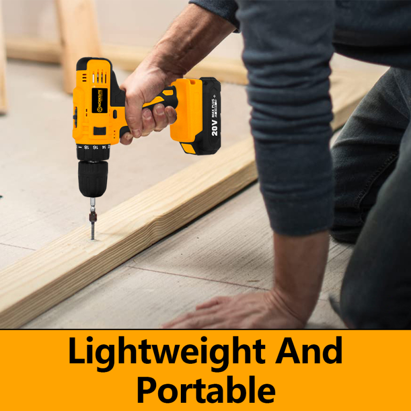 WORKSITE 20V Battery Power Drills 19+1 Chuck 30Nm Portable Handheld Rechargeable Cordless Drill Driver