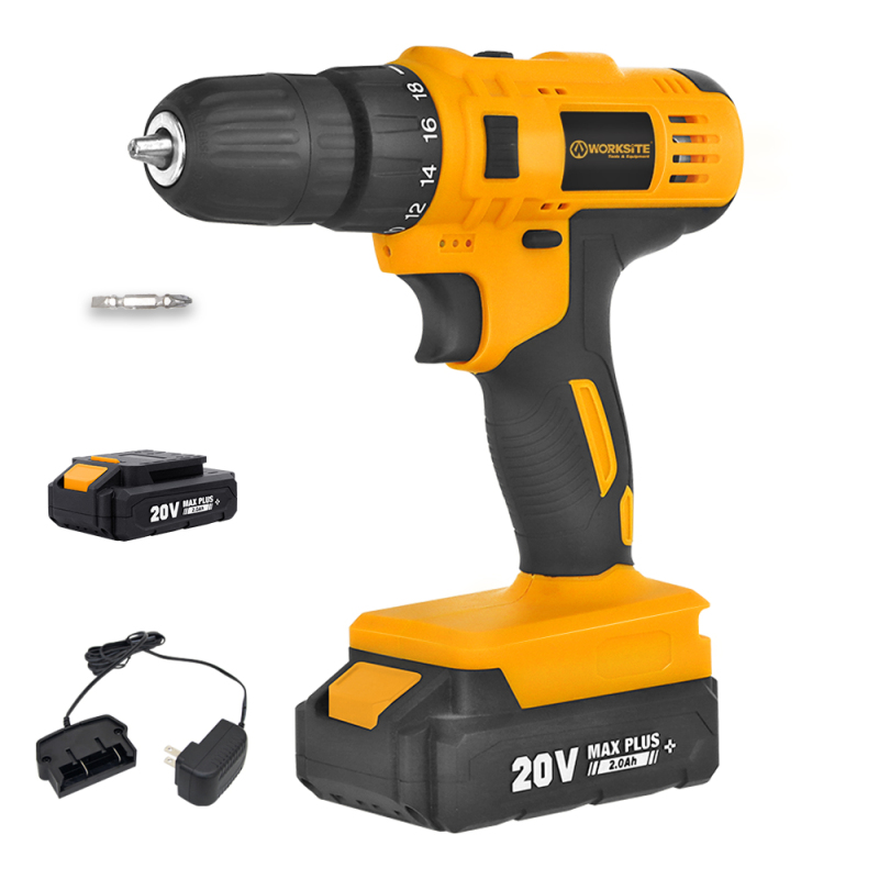 WORKSITE 20V Battery Power Drills 19+1 Chuck 30Nm Portable Handheld Rechargeable Cordless Drill Driver