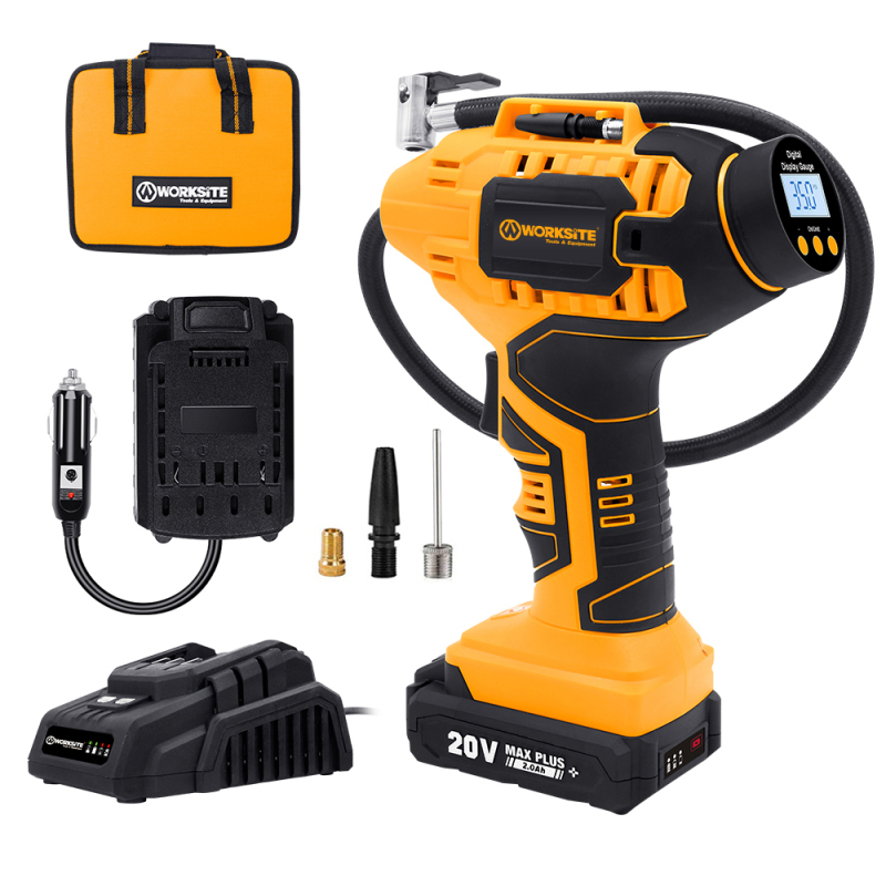 WORKSITE Inflator Air Pump 12V/20V Battery Power Gauge Gun Car Tyre Airbag Balloon Portable Cordless Digital Auto Tire Inflator