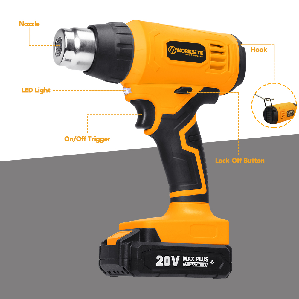 WORKSITE 20V Cordless Heat Gun 1000°F Soldering Welding Sealing Heat Shrink Hot  Air Battery Heat Gun,Cordless Power Tools