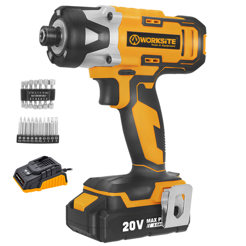 WORKSITE 20V Cordless Impact Driver 1/4" High Torque 250N.m Lithium-ion Battery Power 6.35mm Screw Impact Drivers