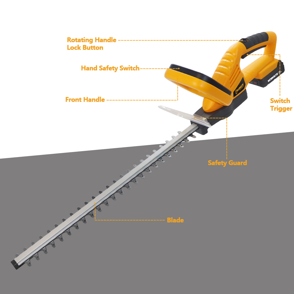 WORKSITE 20V Cordless Hedge Trimmer Cutter Battery Power Garden Tools Grass Tree Leaf Handy Hedge Trimmer 2400RPM