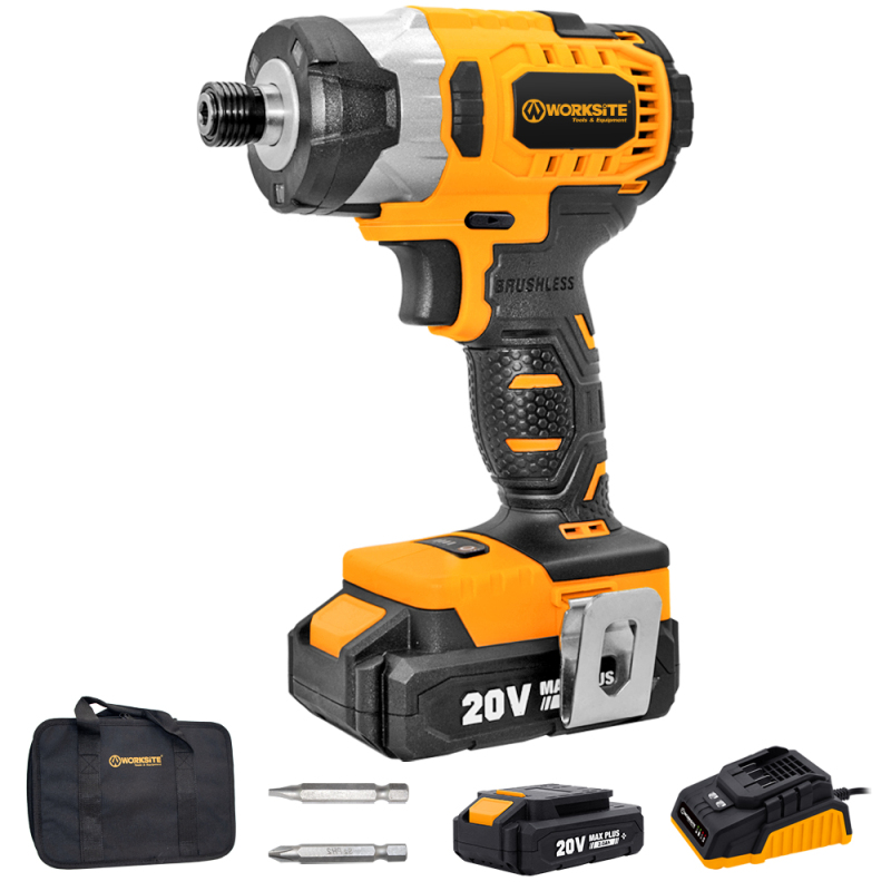 WORKSITE 20V Brushless 1/4" Hex Impact Driver 3 Speed Battery Power Tools Hand Impact Screw Driver Cordless Impact Drill Driver