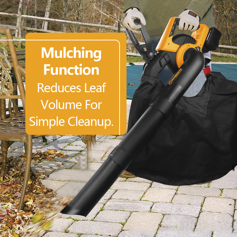 WORKSITE 3 In 1 Brushless Leaf Blower Vacuum Mulching Tool Garden