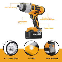 WORKSITE High Torque 400N.m Cordless Impact Wrench Tire Wrench 20V Lithium-ion Battery Power Impact Wrenches