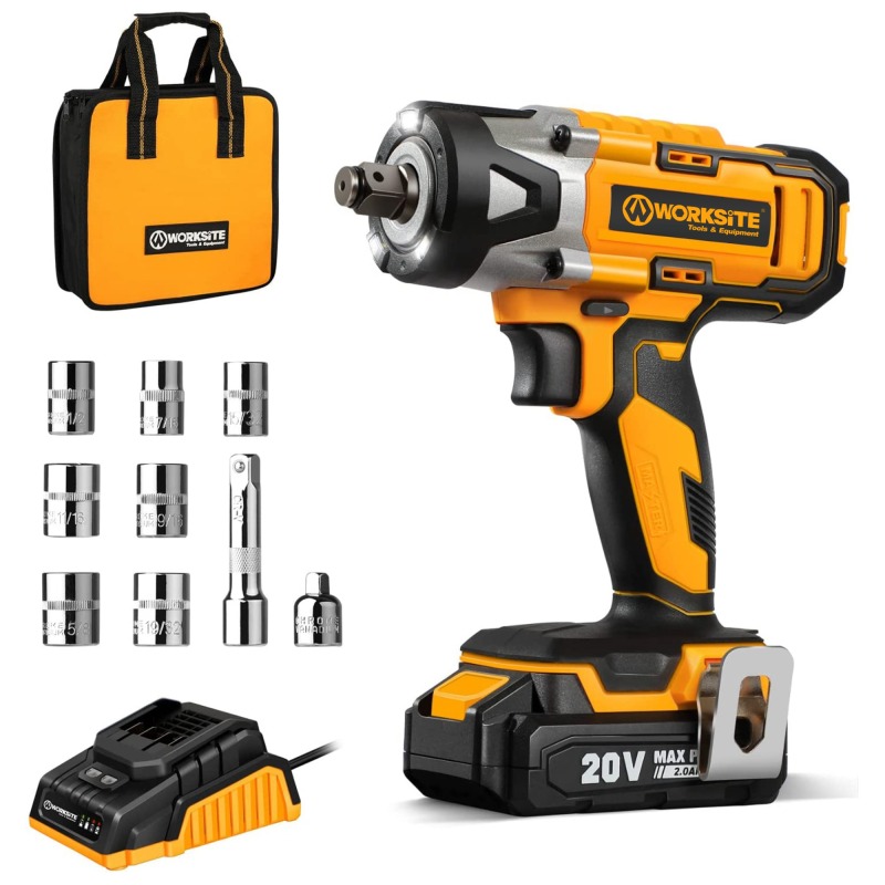 WORKSITE 20V Cordless Impact Wrench 1/2" 330Nm Heavy Duty Portable Battery Rechargeable Handheld Power Wrenches