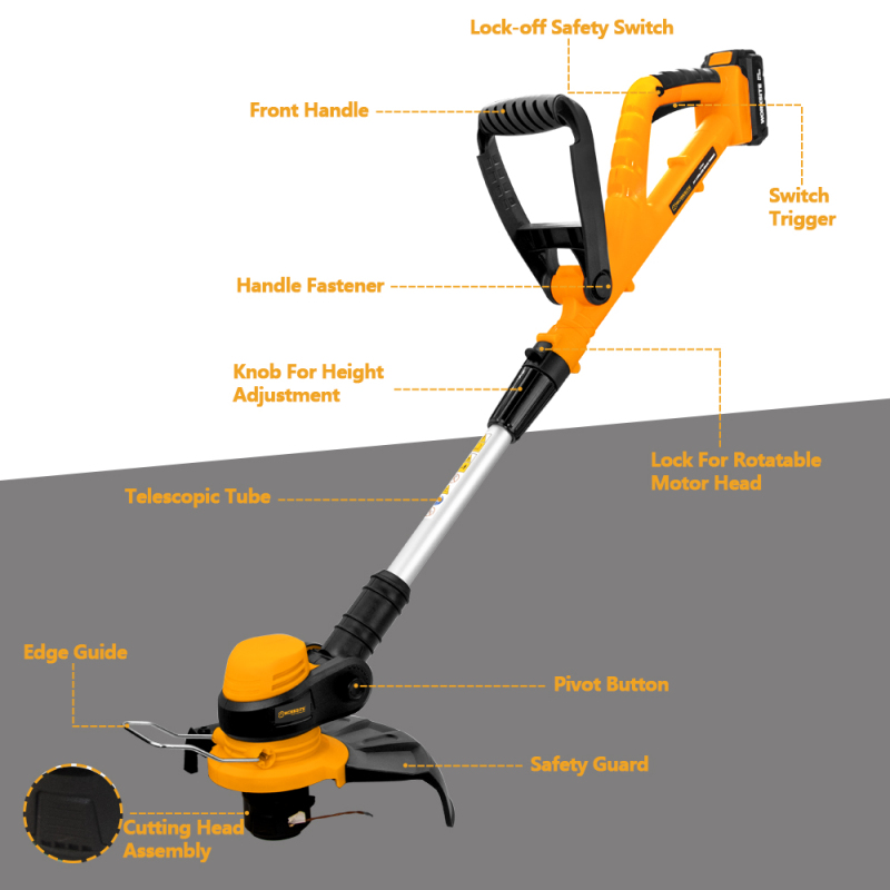 WORKSITE Power String Trimmer Line Weed Mover Cutting Garden Tools Handheld 20v 2.0Ah Battery Cordless Grass String Trimmer