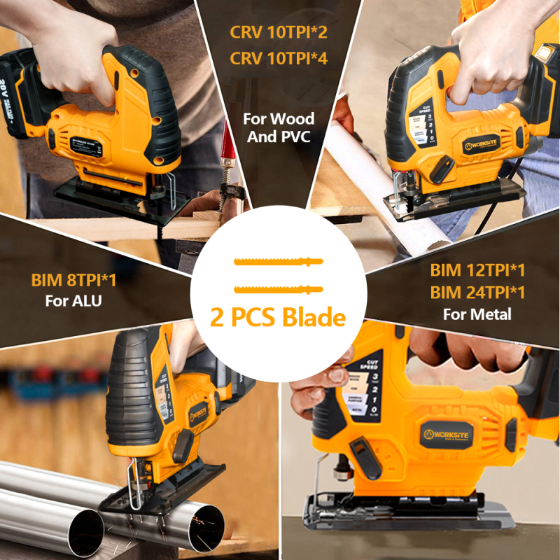 WORKSITE Industrial Jig Saw Machine Wood Die Making Steel Metal Cutting  Tools Mini 20V Battery Power Portable Cordless Jig Saw,Cordless Power Tools