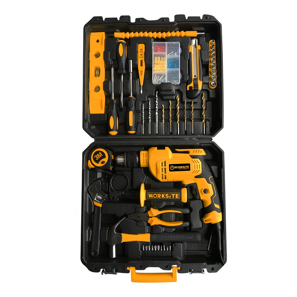 WORKSITE Industrial Impact Drill Combo Kit 102pcs 650W Power Tools Wood Steel Diamond Drill Driver Machine 13mm Chuck Hand Electric Impact Drill