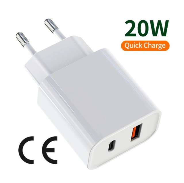 PD 20W Fast USB Charger Quick Charge 3.0 Type C PD Fast Charging for iPhone 13 12 11 X 2 Ports USB Fast Charger EU/US/UK Plug
