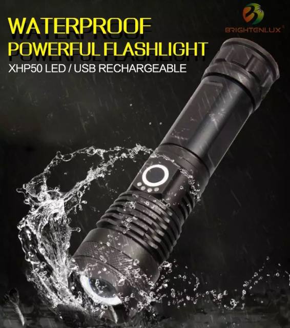 5 Modes Zoomable Handheld Light Flashlights LED XHP50, Rechargeable 3000 High Lumens LED Tactical Flashlight