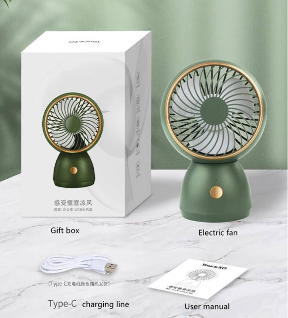 Small Portable Electric Desktop Fan with 3 Speeds Strong Airflow, Ultra Quiet, Mini USB Rechargeable Battery Operated Table Fan for Office/Room/Travel-Green