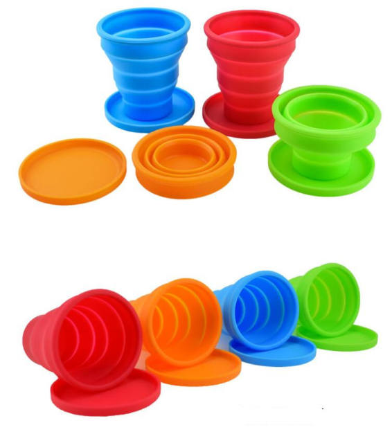 Silicone Collapsible Travel Water Cup,Portable Camping Cup with Lids Food Grade Mugs Set for Outdoor Drinking