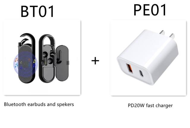 BT01 bluetooth earbuds + PE07 PD20W fast USB and Type C PD20W fast charger  Set