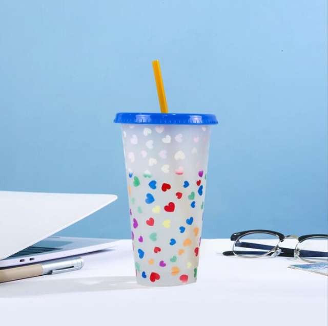 Color Changing Cups with Lids and Straws Reusable Cups with Lids and Straws for Kids Women Party, Cute Cold Cups