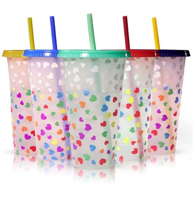 Color Changing Cups with Lids and Straws Reusable Cups with Lids and Straws for Kids Women Party, Cute Cold Cups