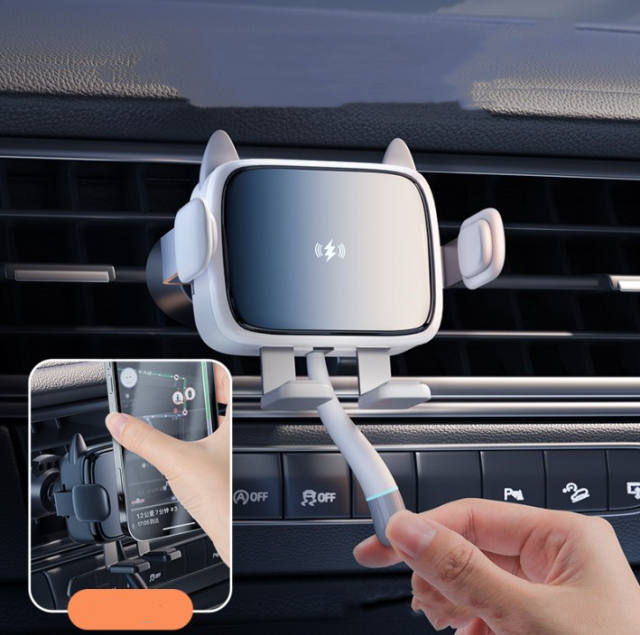 New silicone cartoon car wireless charging mobile phone bracket 15W fast charging car air outlet automatic induction opening and closing
