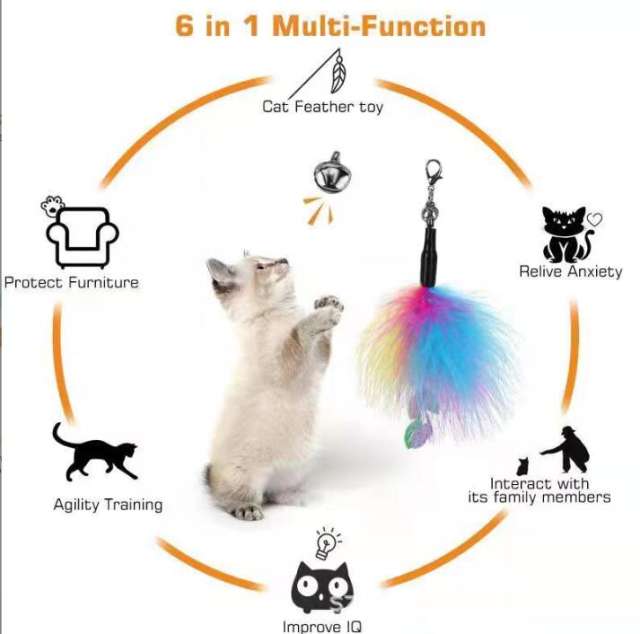 2022 new multi-functional pet toy automatic cat making device somatosensory automatic turntable feather metal bell