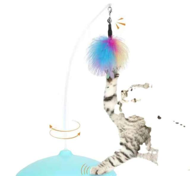 2022 new multi-functional pet toy automatic cat making device somatosensory automatic turntable feather metal bell