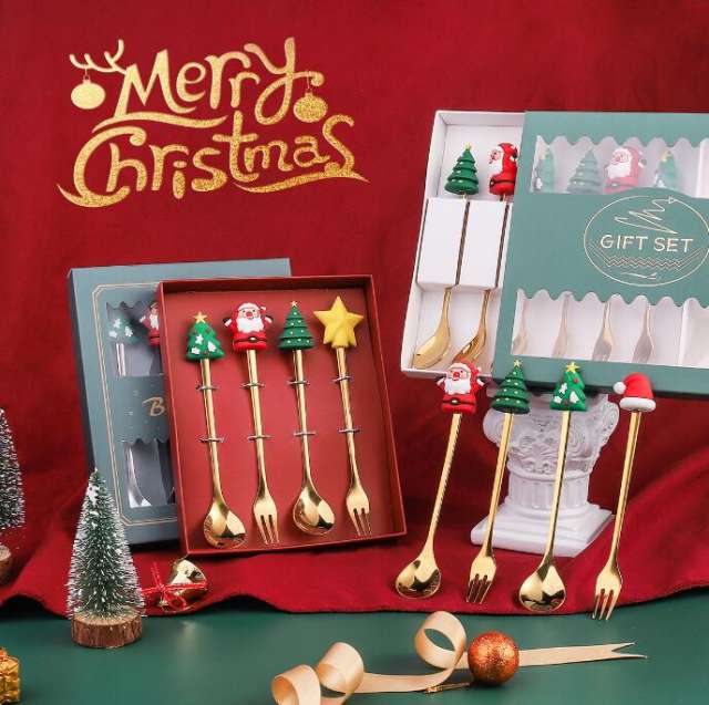 Christmas Spoon Gift Set Stainless Spoons Set 4 Pieces Tea Spoons Soup Spoon Cute Eating Utensils Flatware Sets With Gift Box