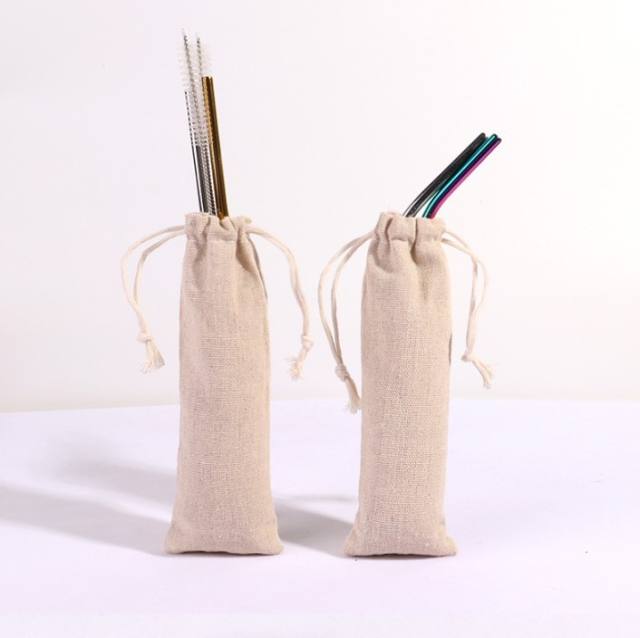 Multifunction Cotton and Linen Pouch Bag Straw Carrying Case