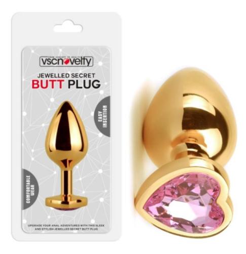Jewelled Secret Heart Butt Plug Gold-Small