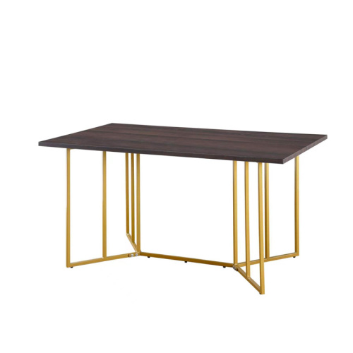 Classical Steel Wood Furniture Living Room Sofa Table Coffee Table With Retro Wood Grain And Golden Frame For Easy Assembly