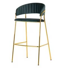 Velvet Bar Chair with golden chormed leg