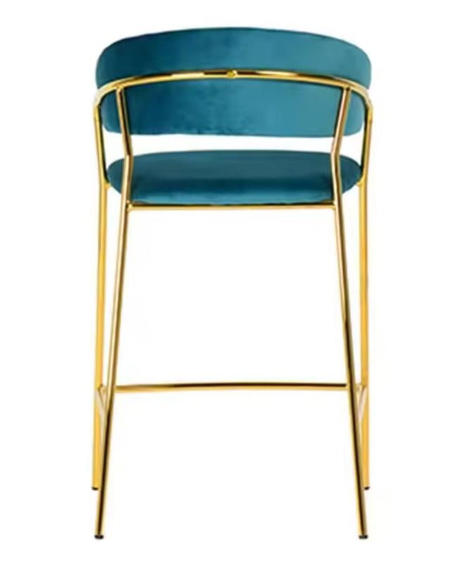 Velvet Bar Chair with golden chormed leg