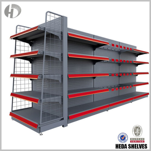 Gondola Shop Shelves with Hooks - Black + Red