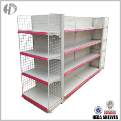 Red and White Gondola Shelves in Retail Store