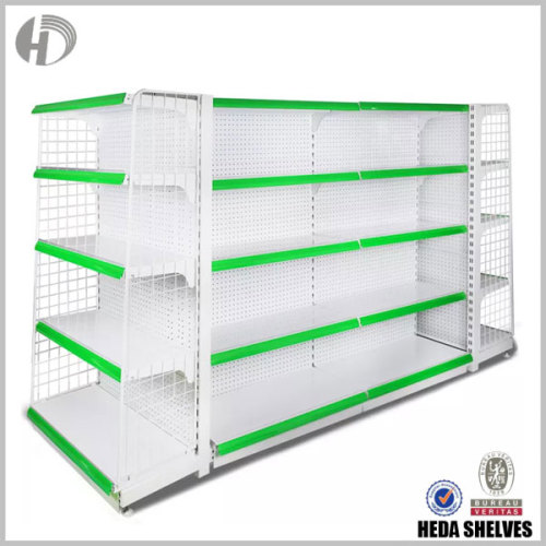 Green Supermarket Pegboard Gondola Shelves with Mesh