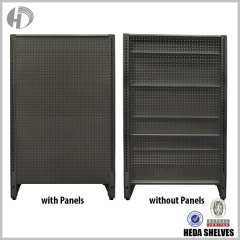 Black Gondola Shelving With Pegboard Panels