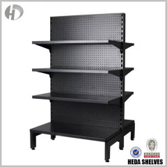 Black Gondola Shelving With Pegboard Panels